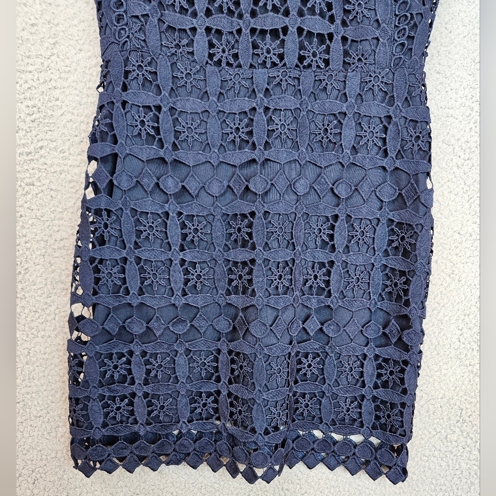 Lulu's Womens Pay Tribute Navy Blue Crochet Dress Sz M Sleeveless  Cocktail Club - Picture 5 of 12
